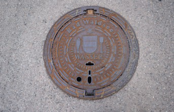 Municipal manhole cover of the city of Bad forest lake with city coat of arms, Bad forest lake,