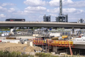 Motorway construction site at the Leverkusen-West junction, A1 and A59 motorways, new construction,