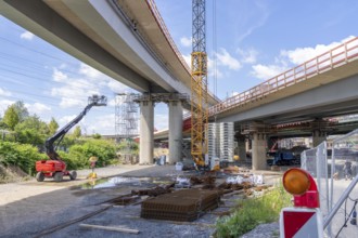 Motorway construction site at the Leverkusen-West junction, A1 and A59 motorways, new construction,