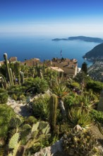 Picturesque mountain village overlooking the sea, Jardin Exotique, Èze, Cote d'Azur,