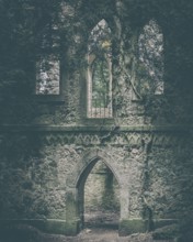 Ruins of a Gothic chapel in the forest near Greifenstein Castle, Heiligenstadt in Upper Franconia,