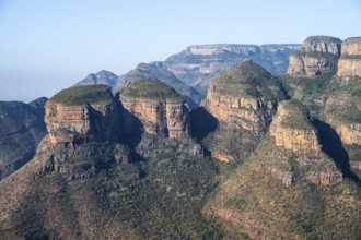 Blyde River Canyon with Three Rondawels peak, view of canyon and table mountains, canyon landscape,
