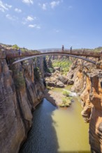 Bridges over a canyon with steep orange-coloured cliffs and the Blyde River, Bourke's Luck