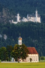 Pilgrimage church of St Coloman, Baroque, Neuschwanstein Castle by King Ludwig II, fairytale castle