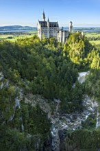 Neuschwanstein Castle by King Ludwig II above the Pöllat Gorge, fairytale castle in the