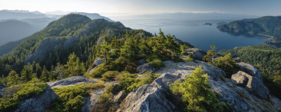 Beautiful Panoramic View of Canadian Nature Landscape from the top of the Mountain during a sunny