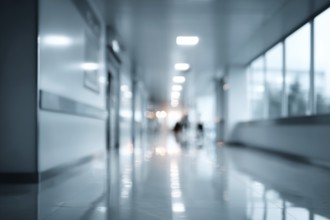 Blur image background of corridor in modern hospital or clinic, AI generated