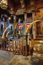 Temple of the sacred Tooth Relic or Sri Dalada Maligawa, Holy Shrine decorated with elephant tusks,