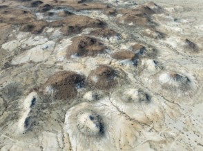 Conical rocks, so-called Prince Albert formations. Aerial view. Drone shot. Southern Namibia