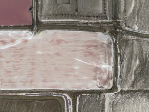 Saline ponds at the salt works of Walvis Bay. Aerial view. Drone shot. Namibia