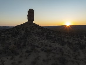 The Vingerklip (rock finger) at sunrise. Aerial view. Drone shot. Damaraland, Namibia