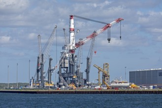 Overseas harbour, Liebherr-MCCtec, heavy-duty crane TCC 78000, Warnow, Warnemünde, Rostock,