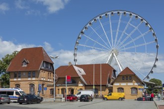 Railway station, Ferris wheel, Warnemünde, Rostock, Mecklenburg-Vorpommern, Germany
