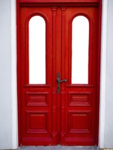 A red entrance door, Mecklenburg-Vorpommern, Germany