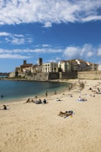 Beach and old town, Plage de la Gravette, Antibes, Provence Alpes Côte d'Azur, South of France,