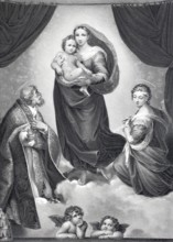 The Sistine Madonna, steel engraving after the painting by Raphael Sanzo, historical, digitally