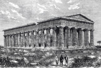 The Temple of Neptune in Paestum around 1800, Campania, Italy, Historical, digitally restored
