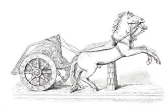 Biga, an ancient Roman chariot pulled by two horses. In contrast to other chariots where the driver