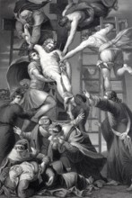 The Descent from the Cross of Jesus Christ, steel engraving after a painting by Daniele da