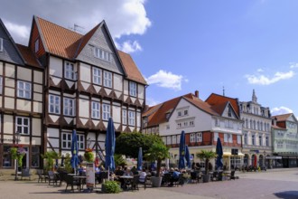 Half-timbered houses at the town market, Wolfenbüttel, Lower Saxony, Germany