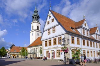 Church of St. Mary on the Celle Stechbahn, with Old Town Hall, Celle, Lüneburg Heath, Lower Saxony,