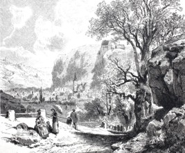 Landscape and castle near Pottenstein, Franconian Switzerland, 1870, District of Bayreuth, Upper