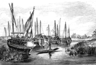 The source lake of the Gazelle River, Bahr al-Ghazal, Lake No, c. 1880, Sudan, Africa, Historical,