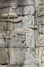 Stone bas-reliefs, Khmer war campaign against the Cham, relief wall, east façade, Bayon temple,