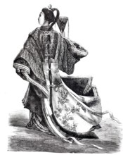 A distinguished Japanese woman in traditional dress, 1875, Japan, digitally enhanced reproduction