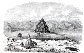 Pyramid Lake, in the Sierra Nevada, 1870, Nevada, America, digitally enhanced reproduction from a