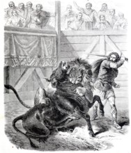Pipin the Short in battle with bull and lion, Pippin the Younger, also known as Pippin III, Pippin