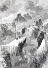 Mountaineer on Mont Blanc, 1880, on the border between France and Italy, digitally enhanced