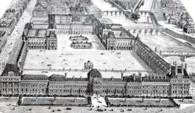 Overview of the Louvre and the Tuileries from the garden, c. 1880, Paris, France, digitally