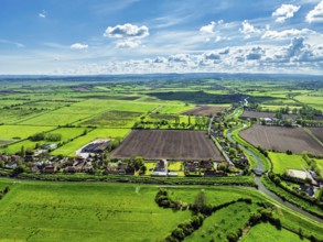 Burrow Mump from a drone, Southlake Moor, Burrowbridge, Taunton, Somerset, England, United Kingdom