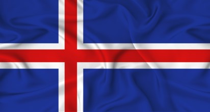 Realistic Iceland flag waving. Close up of flag of Iceland with cloth texture