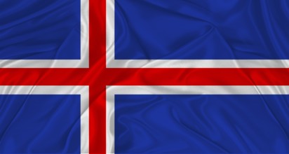 Flag of Iceland with cloth texture. Close up of Icelandic flag waving