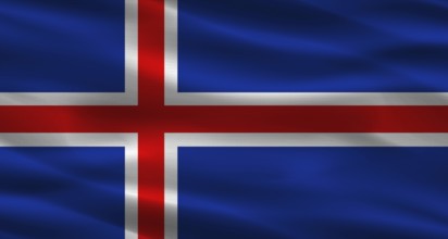 Iceland flag with fabric texture. Realistic flag of Iceland waving