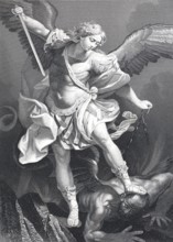 The Archangel Michael, after a painting by Guido Reni, illustration from 1870, digitally enhanced