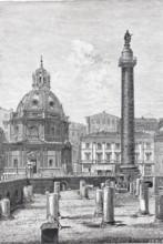 Trajan's Column and part of the Forum in Rome, c. 1870, Italy, digitally enhanced reproduction from