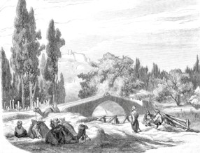 The caravan bridge near Smyrna around 1865, today Izmir, Turkey, digitally enhanced reproduction