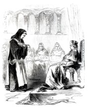 Life in the monastery, monks, a prior, the head of the monastery, bows to the bishop, 1860,