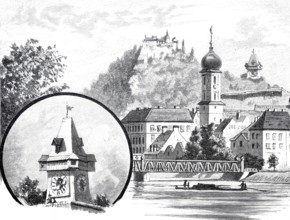 View of Graz in 1870, Austria, Historical, digitally enhanced reproduction of a 19th century