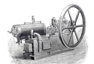 Gas engine, Baldwin engine system, around 1890, historical, digitally enhanced reproduction of a