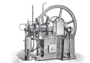 Steam engine, the safety engine by Dietrich, around 1885, Historical, digitally enhanced