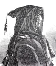 Women's heads, hairstyles and headgear around 1860, Baschlik, a hood-like bonnet with two long