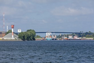 Holtenau High Bridges, entrance to Kiel Canal, Kiel Fjord, Kiel, Schleswig-Holstein, Germany