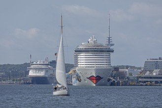 Sailing boat, ferry, cruise ship AIDA nova, Kieler Woche, Kiel, Schleswig-Holstein, Germany