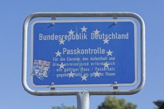 Sign indicating passport control, Holtenau, Kiel, Schleswig-Holstein, Germany