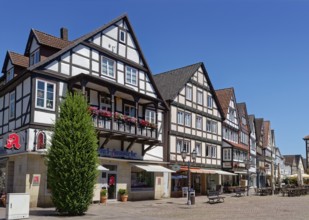 Half-timbered houses on the market square in the historic old town of Rinteln. Lower Saxony,