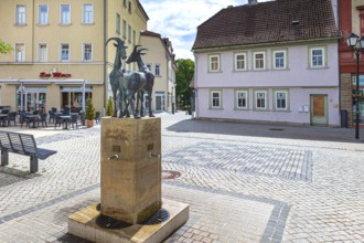Goat fountain in the StraÃŸe des Friedens in Ilmenau, Thuringia, Germany